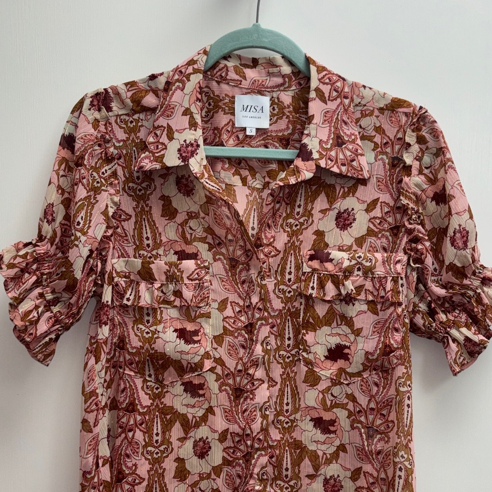 MISA Los Angeles Pink Floral Button-Up Blouse